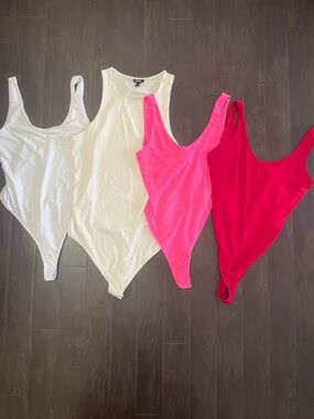Scoop Neck & Racerback Bodysuit Bundle— White, Cream, Hot Pink & Red